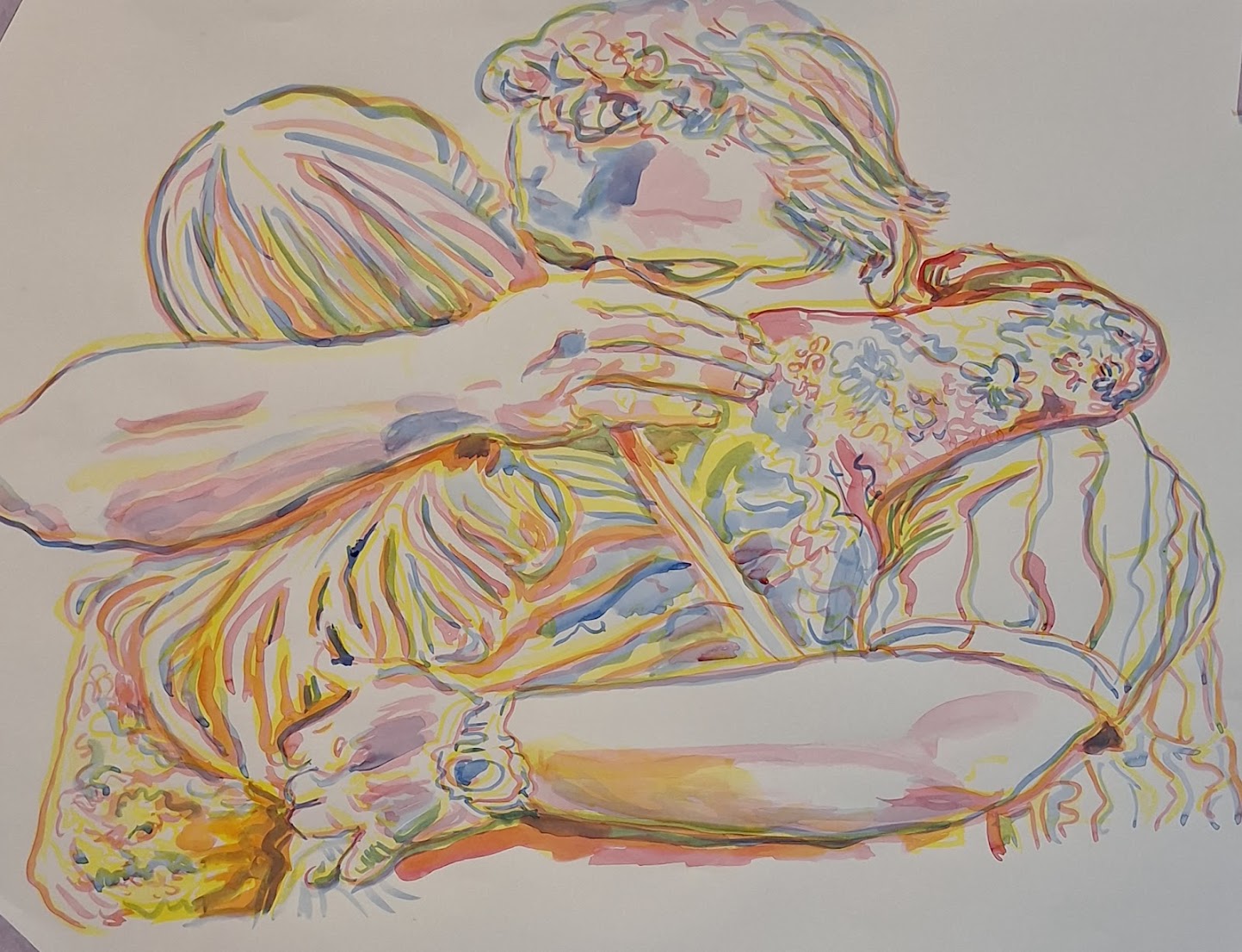 Liggende figuren kleurrijke lijnen